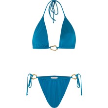 Aksesuarlı Petrol Uzun Üçgen Bikini Takım