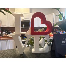 Raf Dekoru Için Kırmızı Kalpli Love Yazısı
