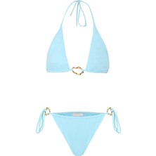 Aquella Bebe Mavisi Uzun Üçgen Bikini Takım Aksesuarlı Kadın Plaj Modası
