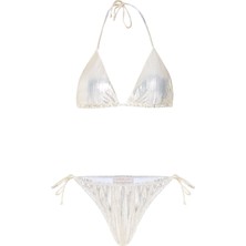 Piliseli Gold Üçgen Bikini Takım
