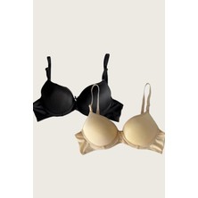 Secret Sita Arias Closet Siyah-Ten 2li Mikro Kumaş Push Up Dolgulu Balenli Günlük Destekli Sütyen
