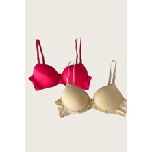 Secret Sita Arias Closet Ten-Kırmızı 2li Mikro Kumaş Push Up Dolgulu Balenli Günlük Destekli Sütyen