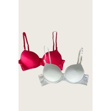 Secret Sita Arias Closet Beyaz-Kırmızı 2li Mikro Kumaş Içi Boş Balenli Günlük Desteksiz Sütyen