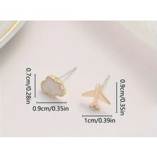 1 Çift Mini Bulut & Uçak Çivi Küpeler - Altın Tonlu Çinko Alaşımı, Kadınlar Için Şık Günlük Aksesuar, Hafif & Şık Tasarım Günlük Kullanım Veya Hediye Için