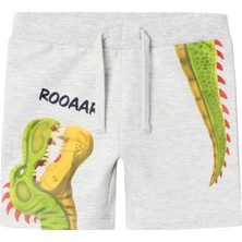 Name It Erkek Bebek Şort Gri Renkli Lisanslı Dinozor Desenli Lastikli Rahat Kesim