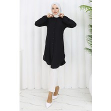Sefa Merve Boydan Düğmeli Tunik 3118-04 Siyah