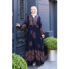 Sefa Merve Balon Kol Viskon Elbise 5581-01 Lacivert