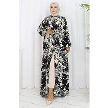 Sefa Merve Viskon Kumaş Boydan Düğmeli Elbise 0120-02 Siyah