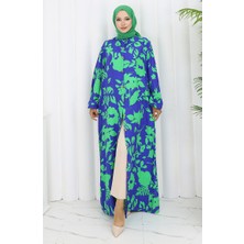 Sefa Merve Viskon Kumaş Boydan Düğmeli Desenli Elbise 0121-04 Zümrüt Yeşili