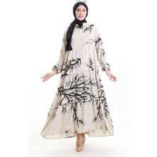 Sefa Merve Yarım Düğmeli Desenli Elbise 2110-04 Siyah
