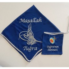 Terzim Ayşenur Isimli Sünnet Şalı Omuz Örtüsü Maşallah Ay Yıldız Tuğra Nakış Işlemeli Kına Şalı Isimli Kına Eldiveni Isme Özel Siyah Mavi ve Beyaz Renkler