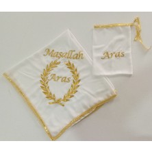 Isimli Sünnet Şalı Omuz Örtüsü Maşallah Ay Yıldız Tuğra Nakış Işlemeli Kına Şalı Isimli Kına Eldiveni Isme Özel Siyah Mavi ve Beyaz Renkler