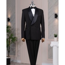 Italyan Stil Slim Fit Şal Yaka Ceket Pantolon Damatlık Set Siyah T14285