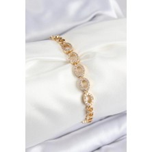 Pirinç Zirkon Taşlı Oval Model Gold Renk Kadın Bileklik - TJ-BB7543