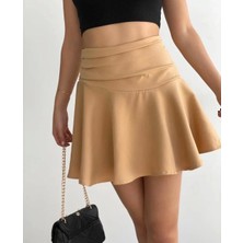 Zarif Kadın Kemerden Büzgülü Etek Camel