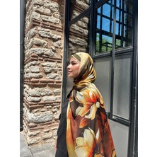 Aminenesil Tomurcuk Desen Vual Soft Şal Haki Turuncu Renk