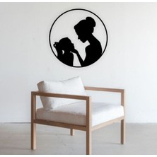 Siyah Ahşap Anne Kız 50CM x 50CM Tablo Duvar Dekoru 3mm Mdf Lazer Kesim
