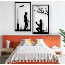 Siyah Ahşap Evlilik Teklifi 40CM x 70CM 2 Adet Tablo Duvar Dekoru 3mm Mdf Lazer Kesim