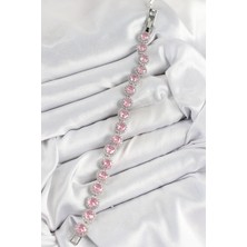 Pirinç Pembe Zirkon Taşlı Daire Baget Model Gümüş Renk Vıp Seri Kadın Bileklik - Bamido