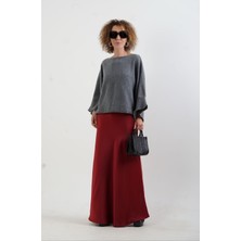 Bordo Tok Saten Maxi Boy Etek