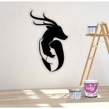 Siyah Ahşap Geyik ve Kız 32CM x 50CM Tablo Duvar Dekoru 3mm Mdf Lazer Kesim