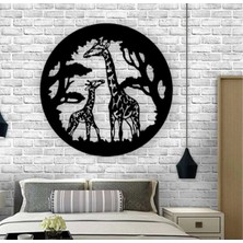 Siyah Ahşap Zürafa 50CM x 50CM Tablo Duvar Dekoru 3mm Mdf Lazer Kesim