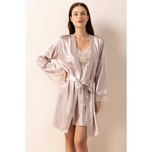 Ayyıldız 3978 Pudra Saten Gecelik Sabahlık Takım