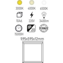 MX-1176 36W 60X60 Sıva Altı Slım LED Panel 6000K Soğuk Beyaz, 3400 Lümen