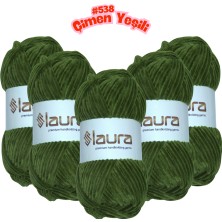 LAURA Kadife El Örgü İpi, 5'li Paket, 5X100 Gr. 120 Mt., %100 Mikro Polyester