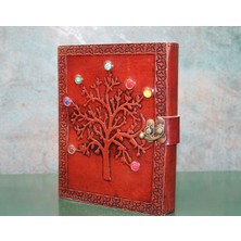 Hayat Ağacı Temalı Taşlı Deri Defter