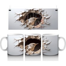 Kırık Duvar Efektli Sevimli Serçe - Baskılı Kahve Kupası