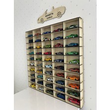 Oyuncak Araba Rafı 50'li Akça Ağaç (Hotwheels ve Matcbox Arabaları Için Uygundur)