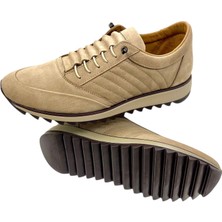 Erkek Lastik Bağcıklı Deri Nubuk Kum Içi Deri Poli TABAN-2103-KUM