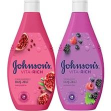 Johnson's Vita-Rich Duş Jeli Seti – 2'li (Nar Çiçeği + Ahududu Özlü) | 2 x 400 ml | Canlandırıcı & Yenileyici Meyve Özlü Duş Keyfi