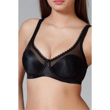 Yeni İnci Inci Kadın Toparlayıcı Sütyen 95D Siyah Dokuma Kumaş Desteksiz Balenli Transparan Detaylı