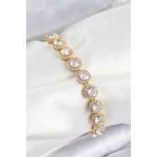 MiraLive Pirinç Zirkon Taşlı Daire Baget Model Gold Renk Vıp Seri Kadın Bileklik - TJ-BB7514