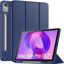 Lenovo Tab P12 12.7 Inç Kılıf Smart Uyku Modlu Kalem Bölmeli Standlı Arkası Renkli Pc Sert Kapak