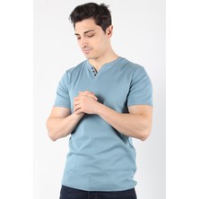 2122 Üç Düğme Hakim Yaka Ribana Modern Fit T-shirt