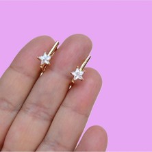 Heppii Yıldız Taşlı Kare Küpe Halka Küpe Tektaş Yıldız Detaylı 14 mm