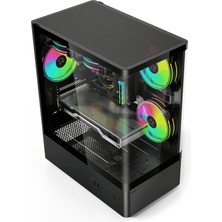 Gametech Intense Siyah Tuş Kontrollü Rgb 5X120 mm Fan Özel Tak Çıkar Vidasız Kapaklar MATX Gaming Kasa
