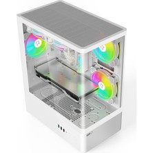 Gametech Intense Beyaz Tuş Kontrollü Rgb 5X120 mm Fan Özel Tak Çıkar Vidasız Kapaklar MATX Gaming Kasa