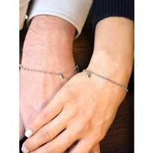 Taca Jewellery |  925 Ayar Gümüş Kalp Mıknatıslı Çift Bilekliği