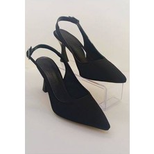 Saten Stiletto Sivri Burun Arkası Bantlı Topuğu Açık Günlük Rahat Kadın Topuklu Ayakkabı