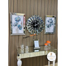 Aynalı Mavi Çiçek Tablo ve Güneş Saat Set
