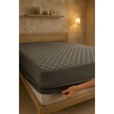 Yatak Alezi Pamuklu Kapitone Fitted Full Kenar Yatak Koruyucu Gri