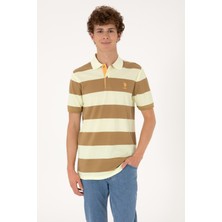 U.S. Polo Assn. Erkek Regular Fit Haki Polo Yaka Çizgili Tişört 50306827-VR027