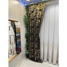 Nivemeshome Gökyüzü 08 Fon Perde Siyah-Gold 1/3 Sık Pileli Perde Apm