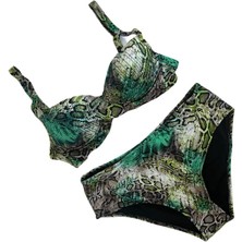 Kadın Yeşil Leopar Desenli Astarlı Büyük Beden Bikini Takımı HZL25S-LC25006