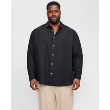 Jack & Jones Jack&jones Uzun Kol Erkek Gömlek 3XL Siyah Klasik Fit Yuvarlak Yaka Tasarım
