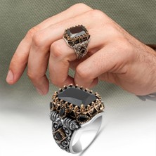 Siyah Taşlı 925 Erkek Gümüş Yüzük Erkek